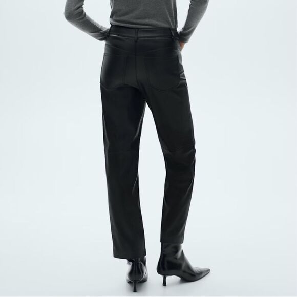 MANGO EUC Faux Leather Straight Leg Trousers Pants Black Size 10 - Picture 2 of 11